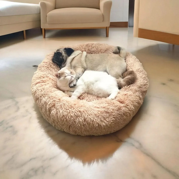 Plush corduroy calming dog bed. Ultra-soft pet lounger provides anxiety relief & supportive comfort for dogs.