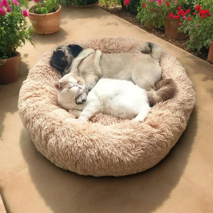 Supportive dog lounger, plush & ultra-soft for pets. Cozy calming bed, perfect home decor for any dog.