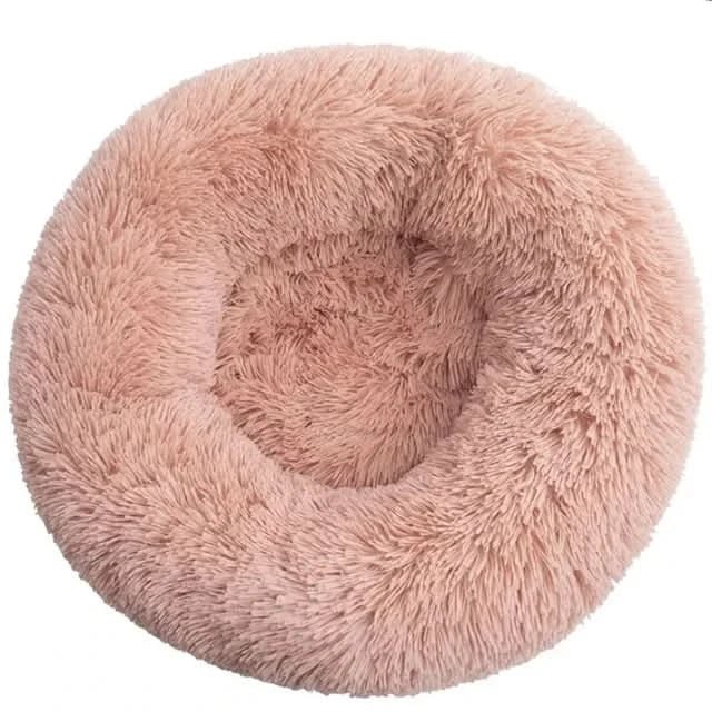 Full view of ultra-soft calming dog bed. Plush pet lounger offers cozy, supportive comfort for anxious dogs.