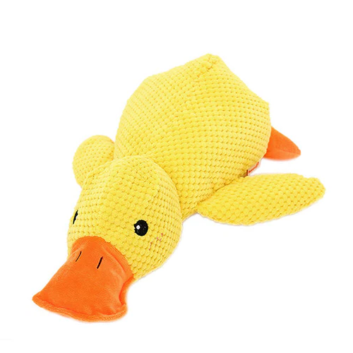 Calming duck dog toy for anxiety relief; soft plush and durable for all dog breeds.