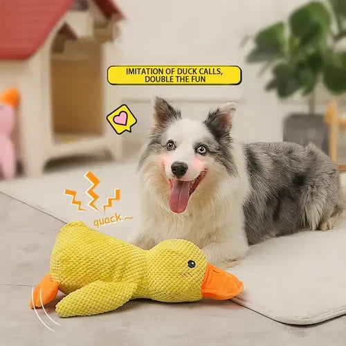 Cute plush duck toy designed for calming dogs and safe, durable chewing fun.