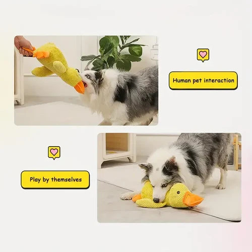 Soft duck dog toy, an excellent chew toy for pet anxiety, play, and puppy comfort.