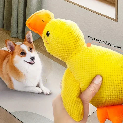 Pet anxiety relief duck toy, a washable plush chew toy for happy and healthy dog play.