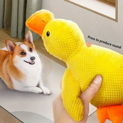 Pet anxiety relief duck toy, a washable plush chew toy for happy and healthy dog play.