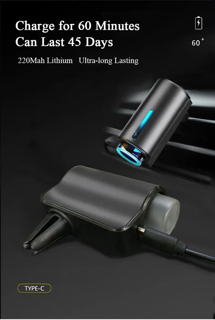Compact car humidifier & essential oil diffuser for vehicle interior.
