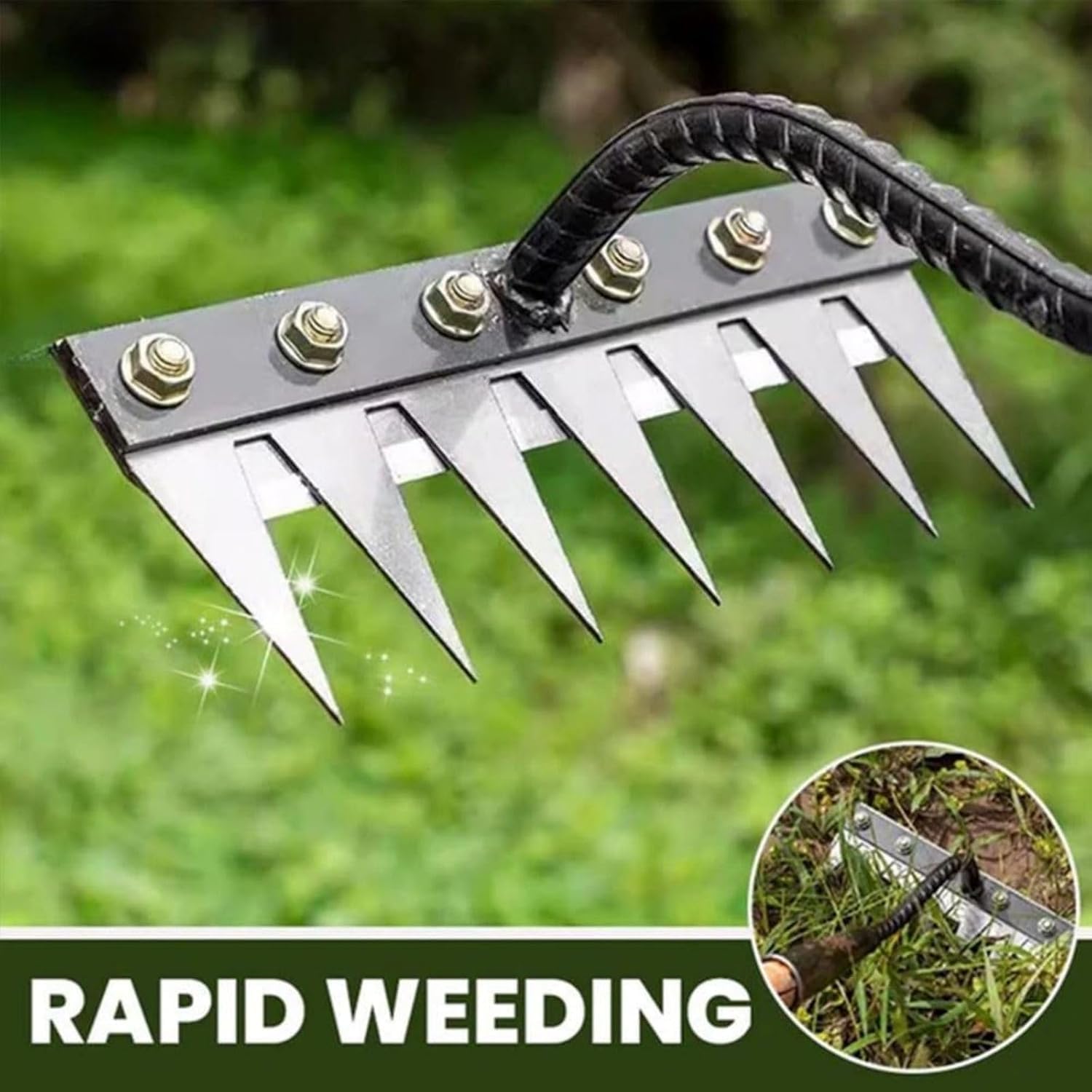 Precision garden weeding rake, ideal for detailed soil cultivation and removing weeds effectively.