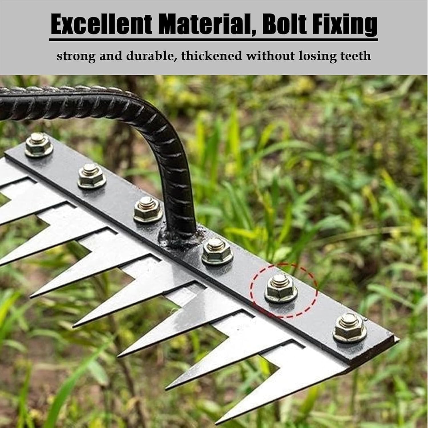 Versatile carbon steel hand cultivator & weeding rake for efficient garden bed preparation.