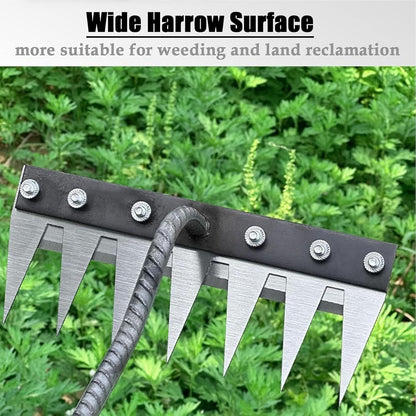 Manual carbon steel weeder, designed for effective weed removal and aerating garden soil.