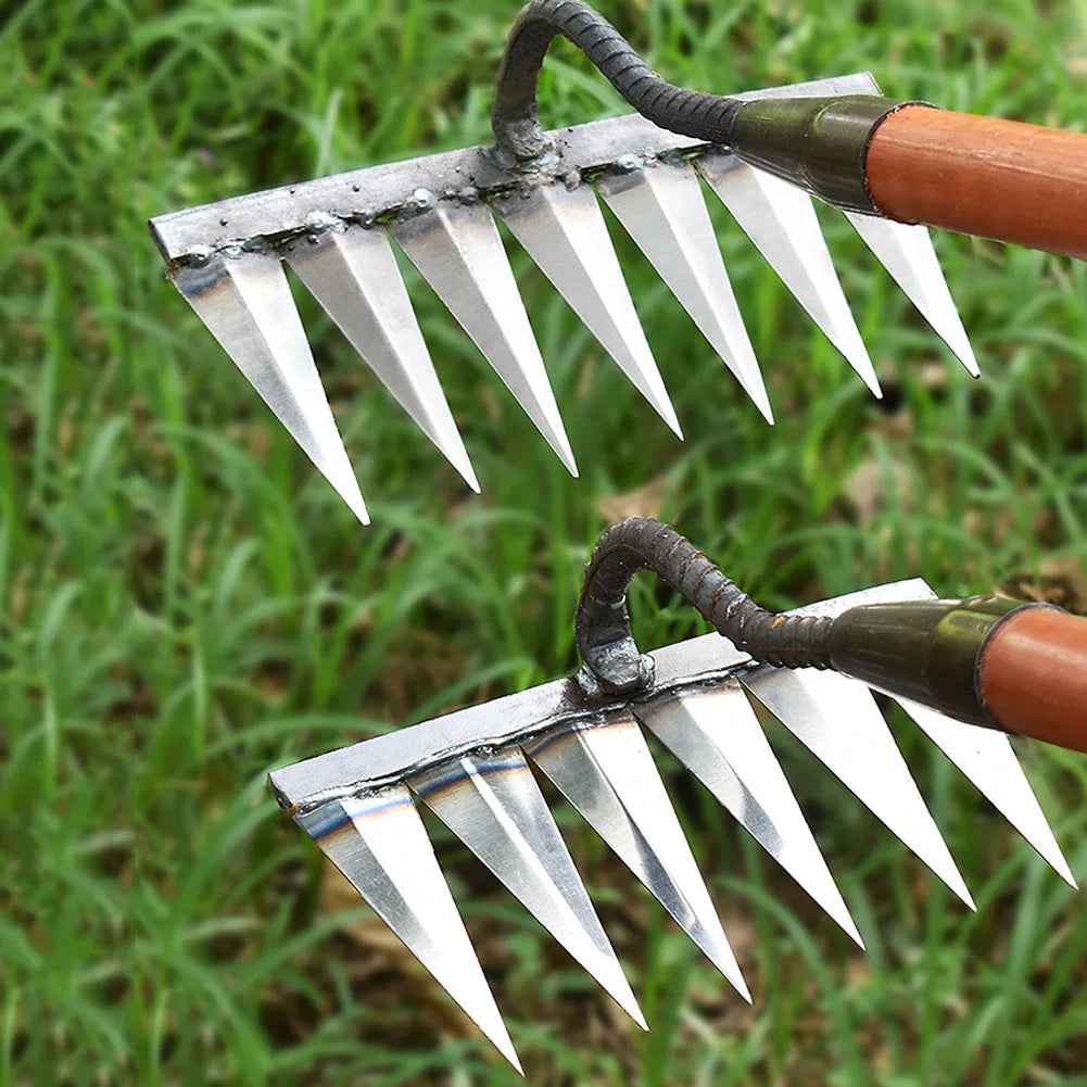Lightweight carbon steel weeding rake for effortless garden maintenance & comfortable weeding.