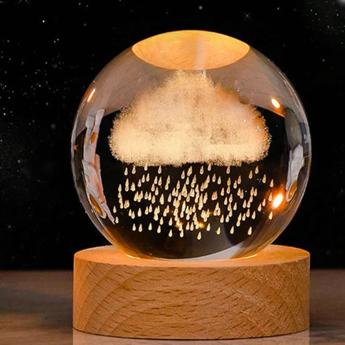 Elegant 3D engraved sphere night light, LED glowing lamp for celestial home decor.