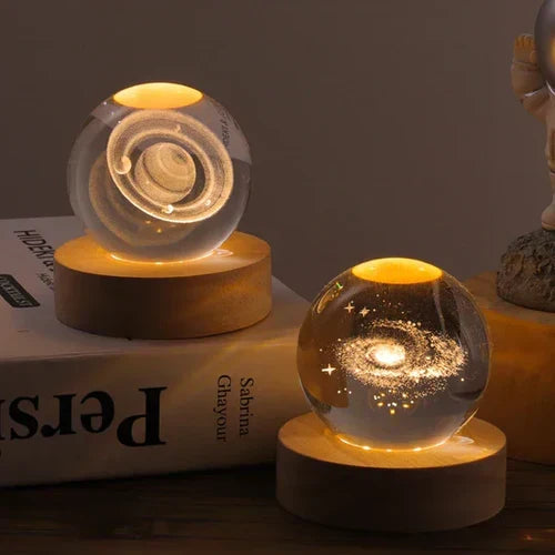 Detailed 3D engraved galaxy lamp, an LED glowing sphere, ideal cosmic gift.