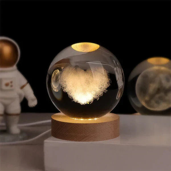 Enchanting galaxy lamp, 3D engraved glowing sphere providing soft LED home lighting.