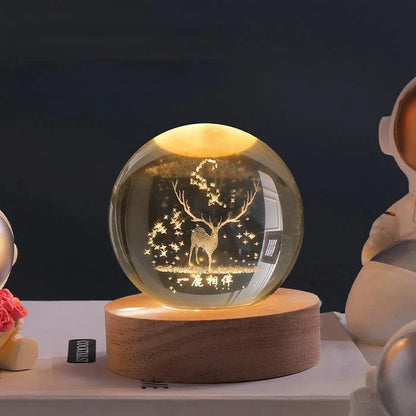 Unique space decor: Celestial 3D engraved LED glowing sphere night light, cosmic gift.