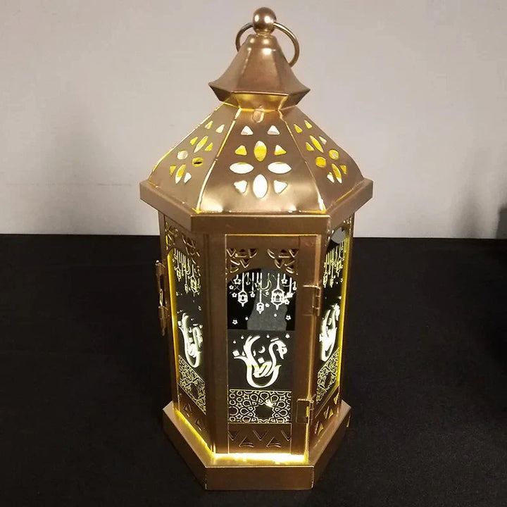 Unique wrought iron celestial projector lamp for a spiritual home, enhancing Ramadan & Eid decor with ambient light.