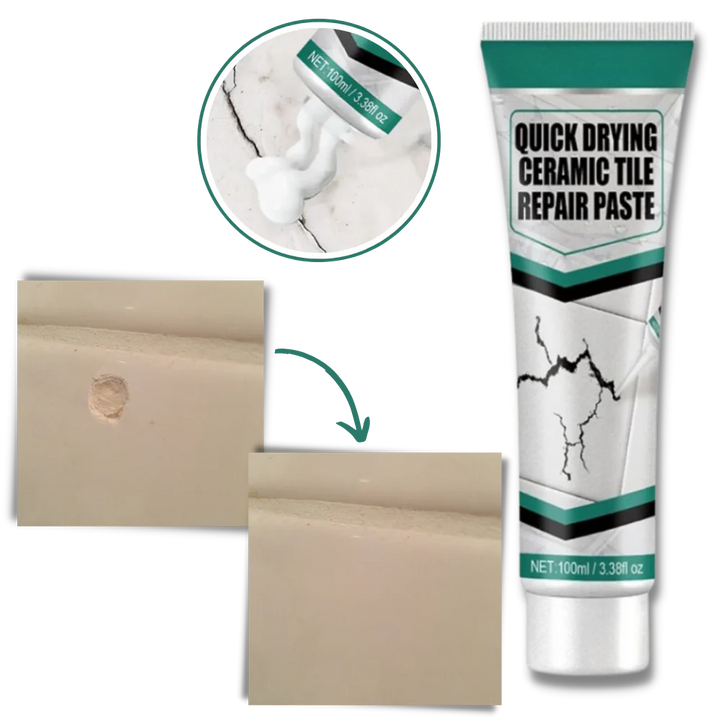 Fix ceramic cracks with quick-dry repair paste. Waterproof filler for tiles, sinks & surfaces. DIY home improvement.