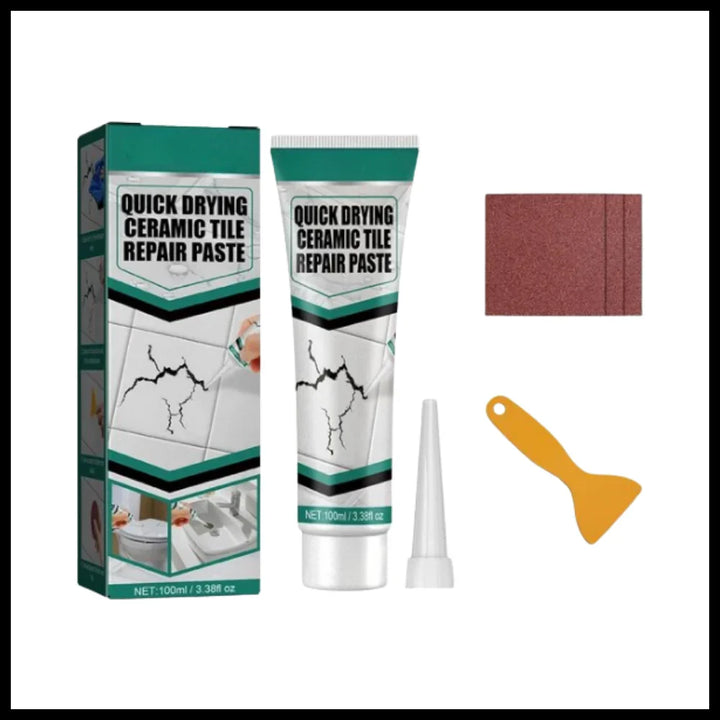 Bathroom tile crack repair kit. Easy-to-use ceramic paste for waterproof & durable surface restoration in home.