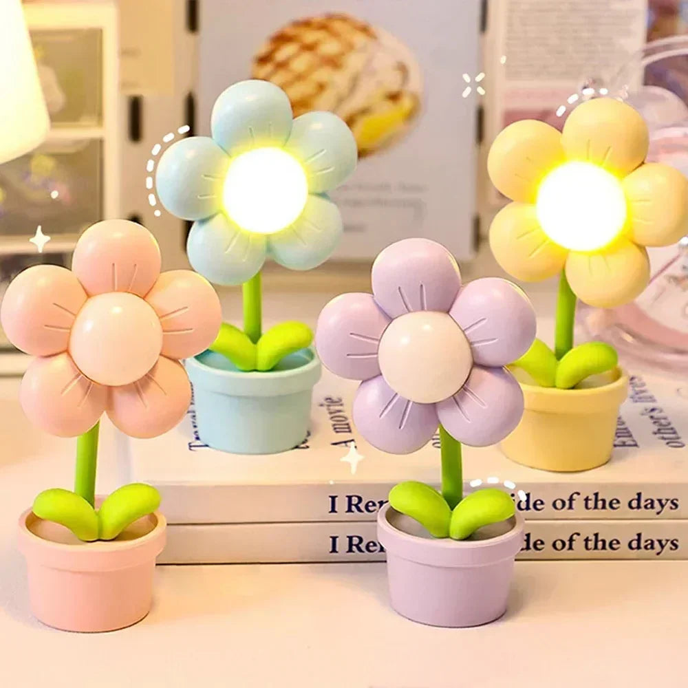 Elegant BlossomGlow LED flower table lamp, a unique night light for serene bedroom decor.
