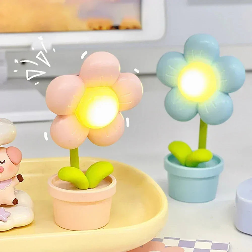 Charming LED flower table lamp, BlossomGlow, offering soft light for a relaxing bedroom atmosphere.