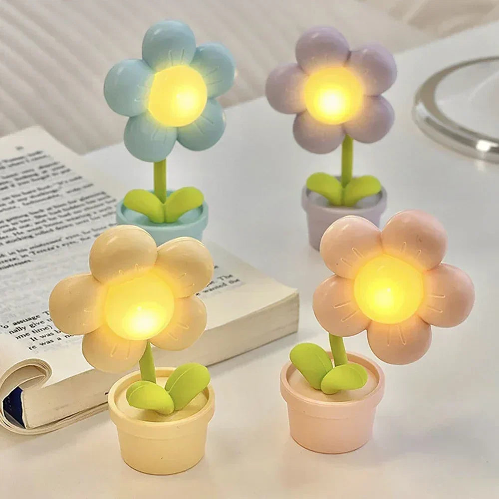 Vibrant LED flower lamp, BlossomGlow, a small table lamp and colorful night light for decor.