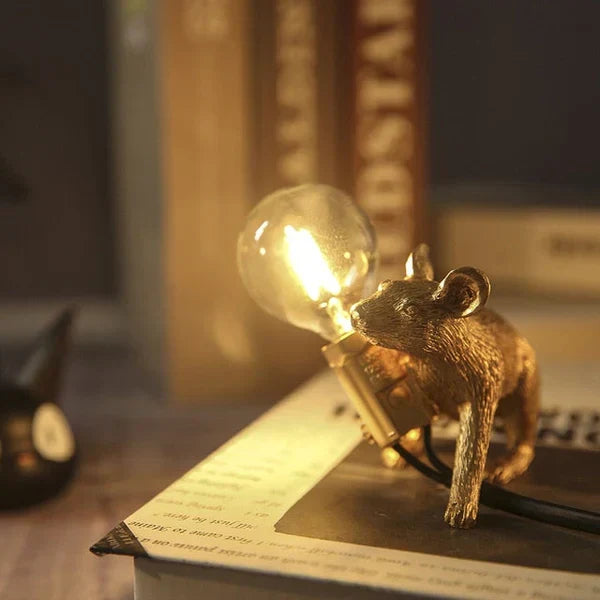 Unique mouse lamp for home decor. Whimsical accent light & charming table lamp gift.
