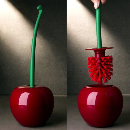 Cherry Bomb toilet brush, a quirky red & black bathroom accessory for effective deep cleaning & hygiene.