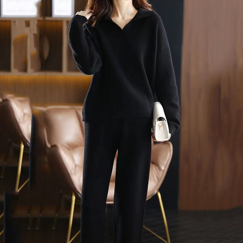 Soft knit two-piece lounge set for women, featuring a chic design and cozy comfort for relaxed fashion.