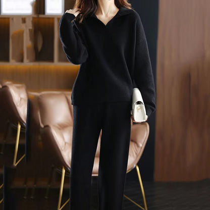 Soft knit two-piece lounge set for women, featuring a chic design and cozy comfort for relaxed fashion.