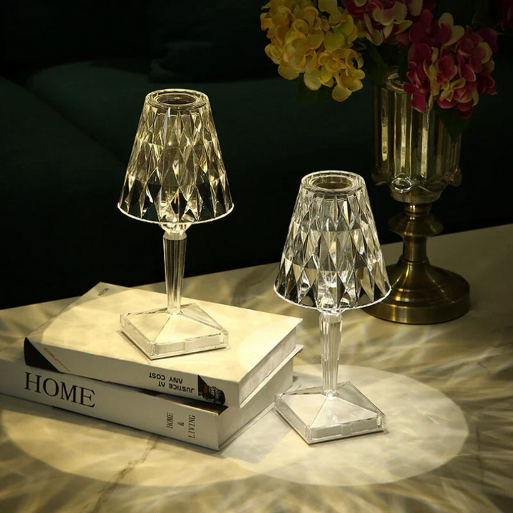 Crystal design table lamp, enhances home decor with its elegant and modern look.