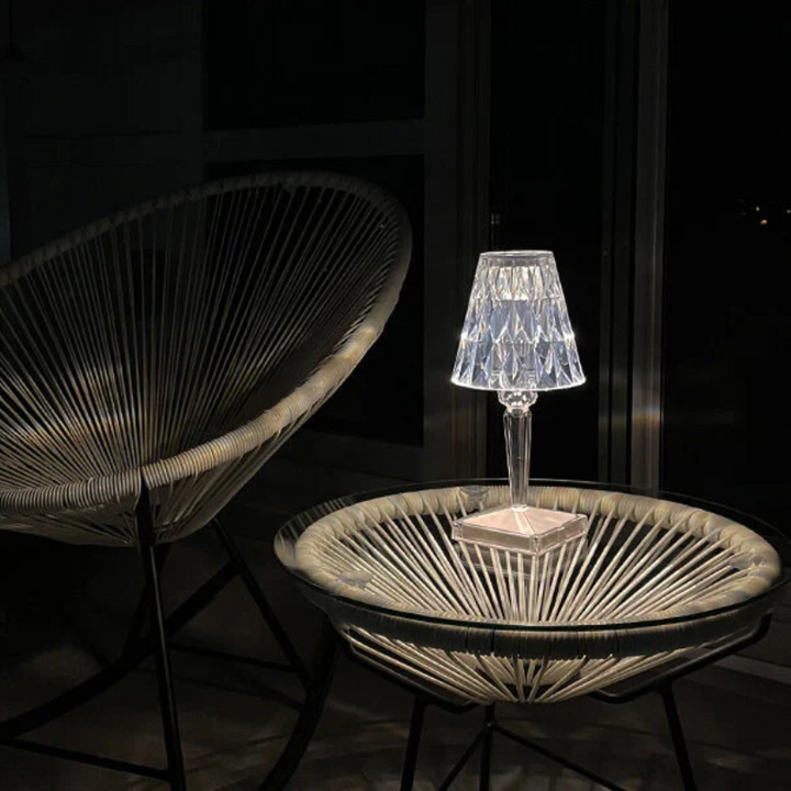 Modern crystal table lamp, Chic design, ideal for living room or office decor.