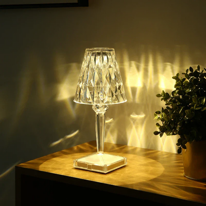 Modern home decor: Chic crystal table lamp providing stylish, decorative lighting.
