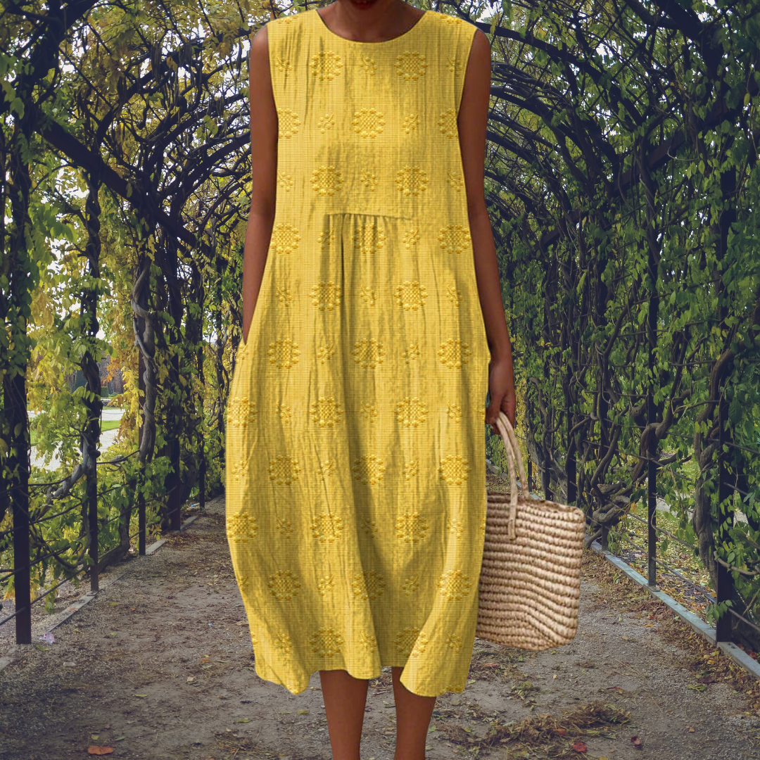 Airy and flowy women's summer midi dress in a chic sleeveless design for comfort.