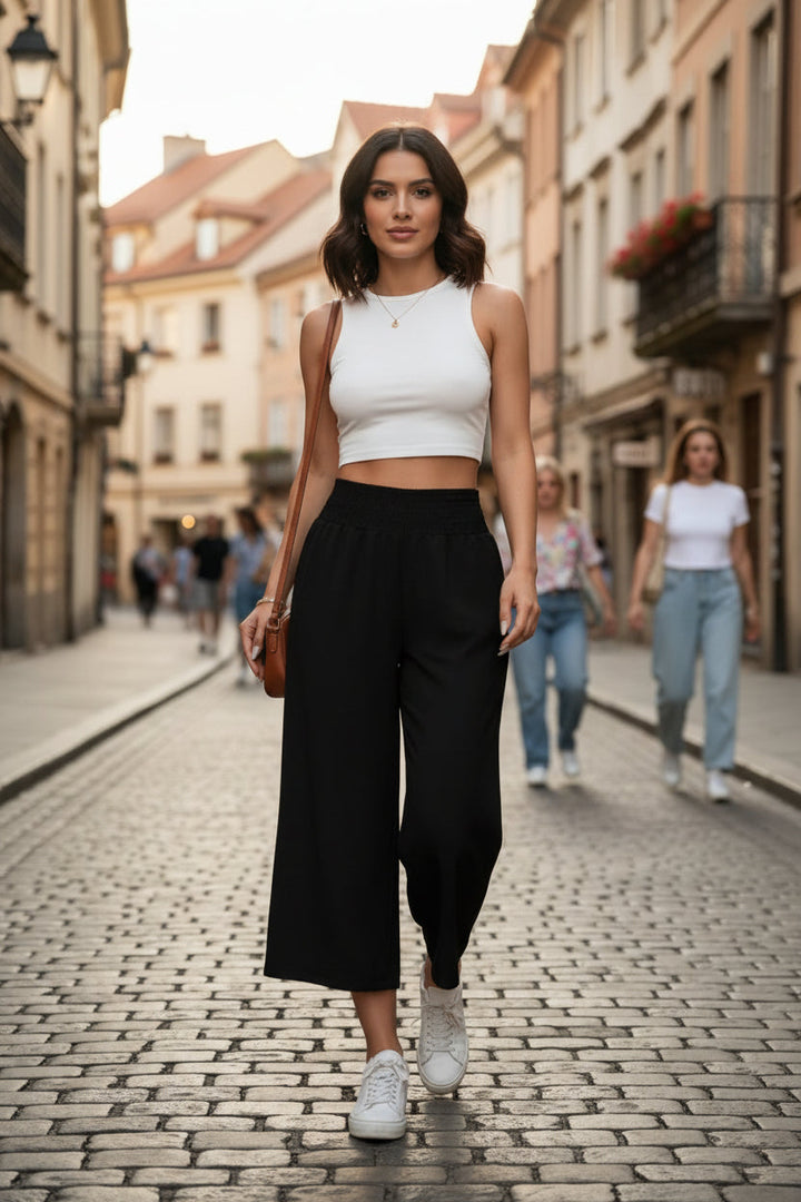 Women's stylish wide leg cropped pants, perfect for versatile summer outfits, office wear, or casual look.