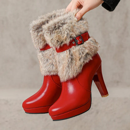 Elegant white heeled ankle boots for women, designed with a fashionable buckle detail for any outfit.
