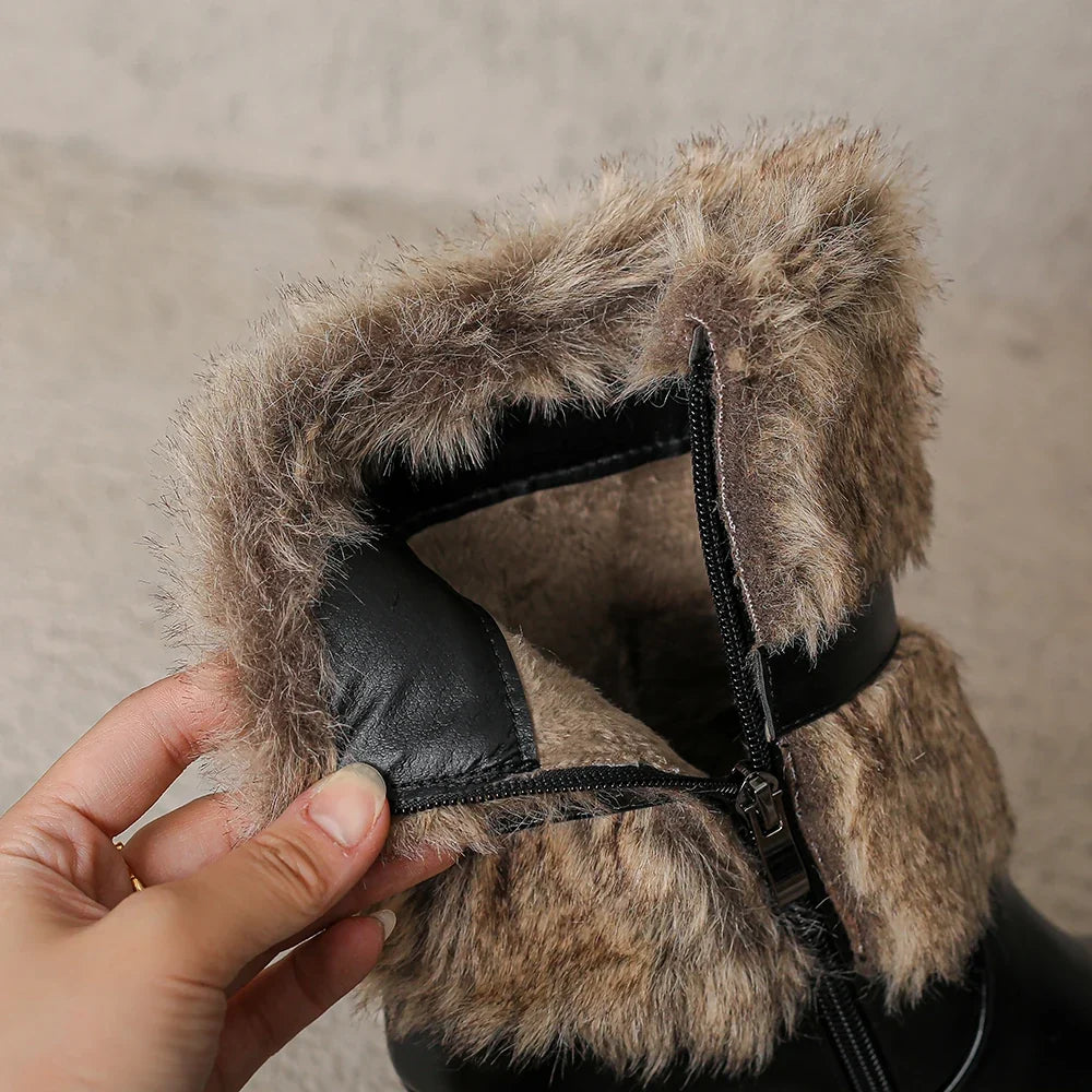 Fashionable women's heeled ankle boots with buckle, enhancing any winter or chic outfit with elegance.