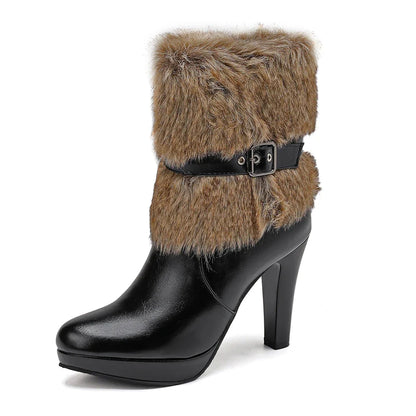 Vibrant red women's heeled ankle boots with a chic buckle, offering an elegant and fashionable look.