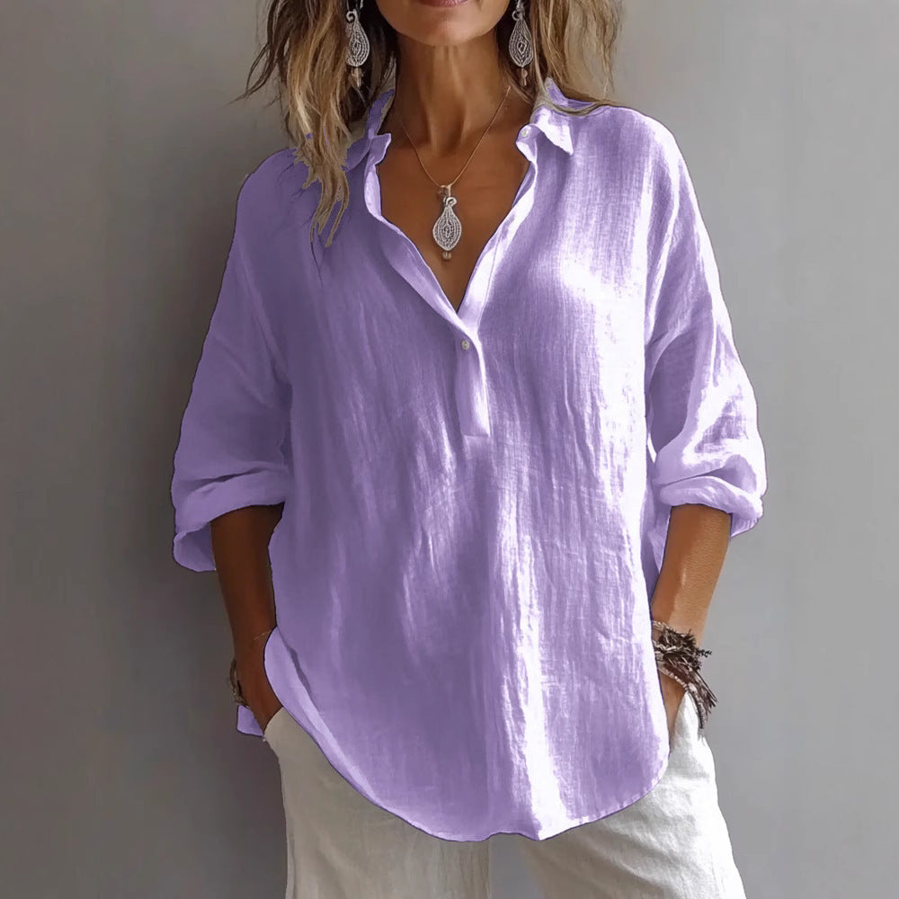 Women's summer fashion button-up shirt, wide flowing sleeves, relaxed fit, stylish & lightweight blouse.