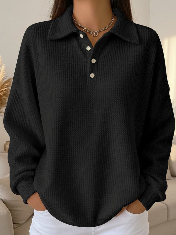 Elegant collared henley pullover sweater for women. Great for chic autumn wear & versatile fall styles.