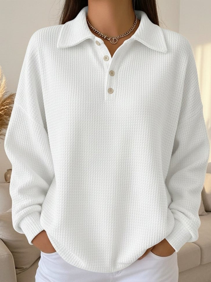 Soft women's collared henley jumper. A comfortable & stylish pullover sweater for autumn & fall fashion.