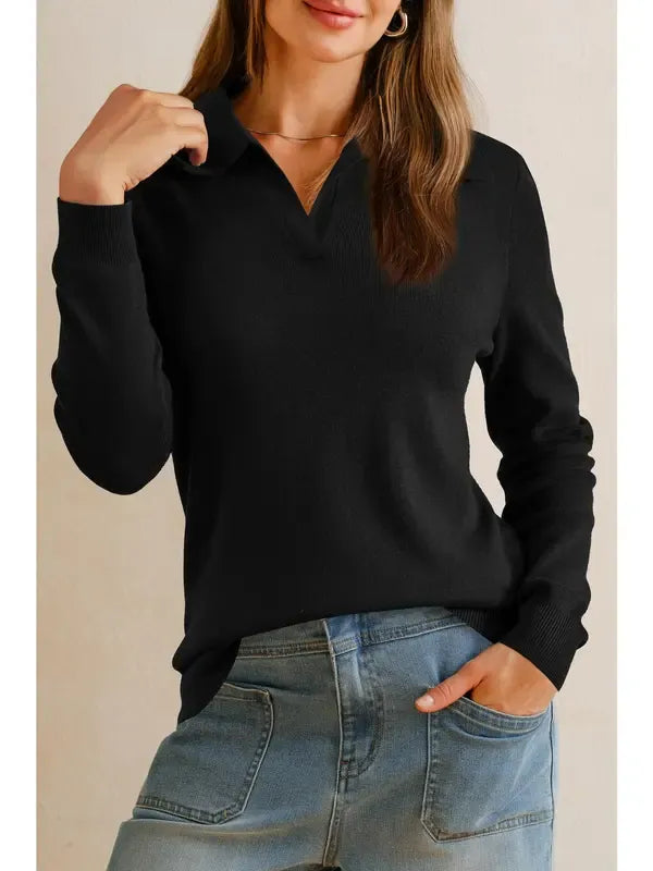 Elegant women's knit top featuring a stylish collar. Versatile for business casual, smart casual, or daily wear.