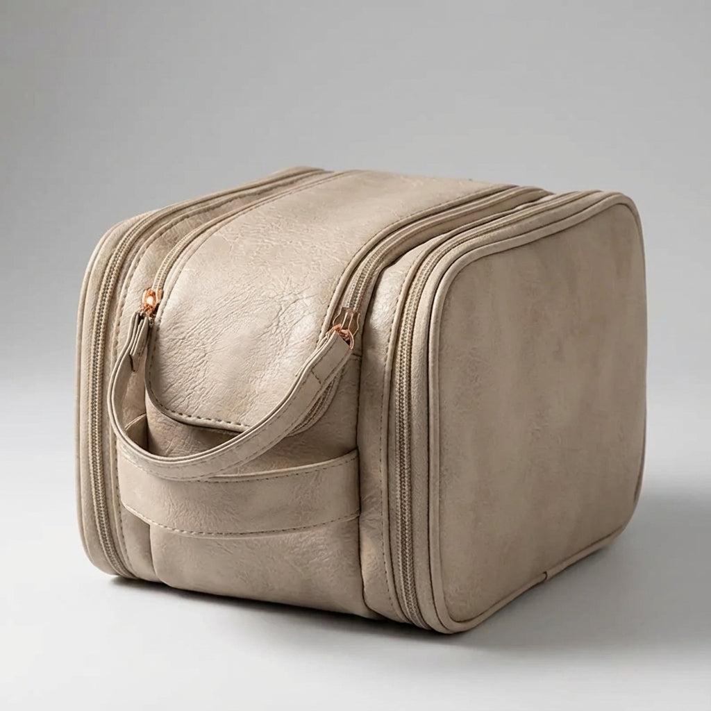 Multifunctional portable travel bag for women, an organized waterproof toiletry and makeup organizer with compartments.