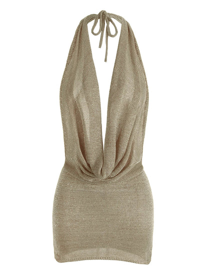 Stylish women's backless deep V-neck mini dress. Perfect for cocktail parties, summer nights, and chic events.