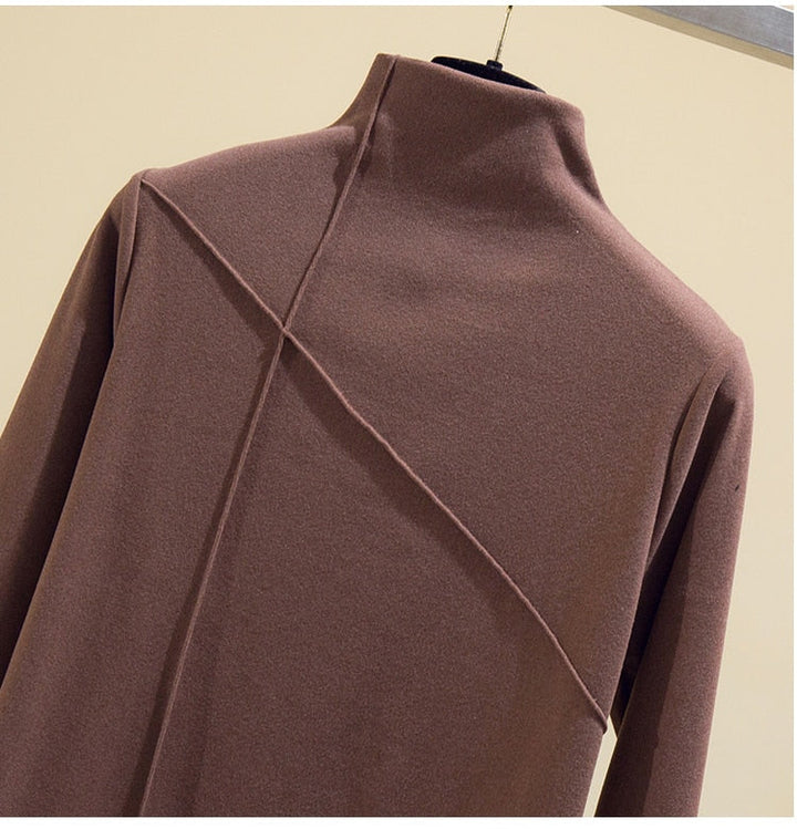 Casual women's high-neck long sleeve turtleneck top for everyday wear. Cozy fall & winter fashion layering piece.