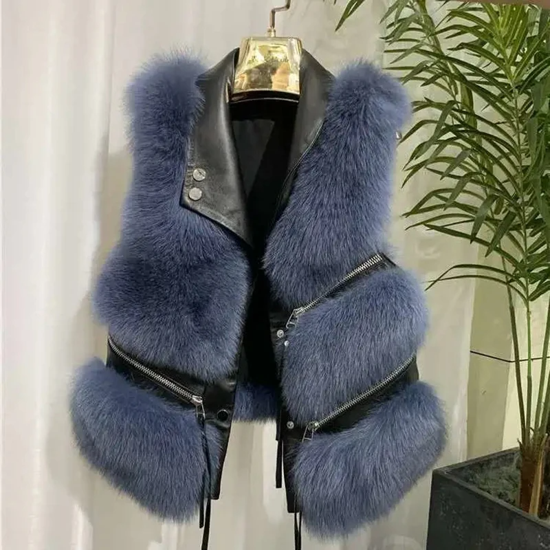 Chic women's fluffy faux fur vest for stylish autumn/winter layering, sleeveless and cozy outerwear.
