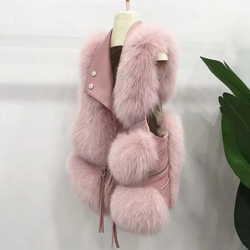 Warm and stylish women's fluffy vest. Cozy faux fur outerwear for chic winter fashion and effortless layering.