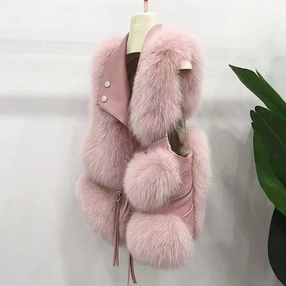 Warm and stylish women's fluffy vest. Cozy faux fur outerwear for chic winter fashion and effortless layering.