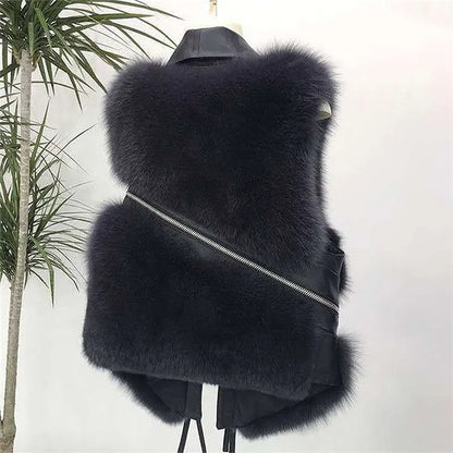 Luxurious women's fluffy fur vest. Soft, cozy, and chic outerwear for stylish autumn and winter fashion layering.
