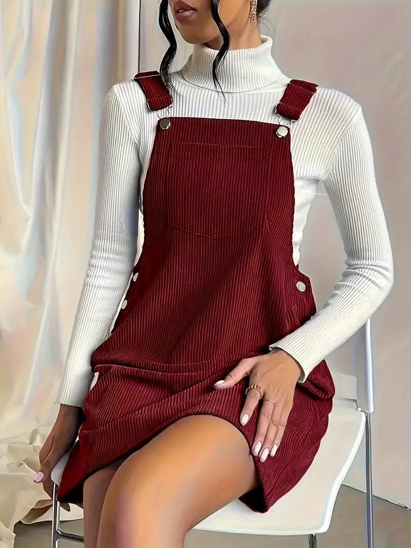Women's versatile fashion pinafore dress, offering a relaxed fit and ideal for cool weather layering.
