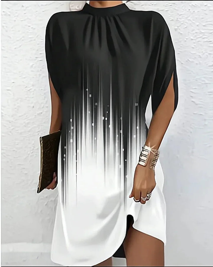 Women's versatile mini dress with a mock neck, elegant cape sleeves, and a chic design for any event.