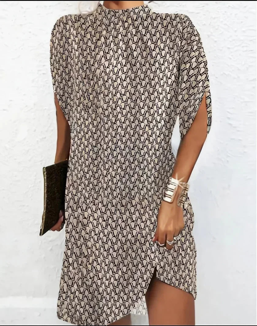 Versatile women's mock neck mini dress with chic cape sleeves, perfect for a refined look.