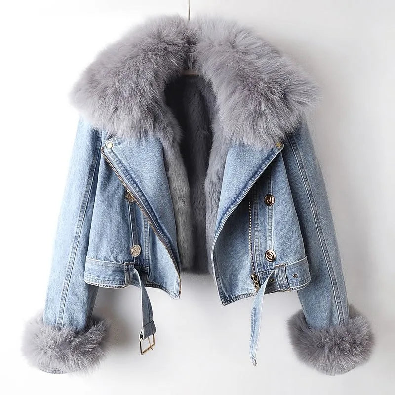 Chic women's moto jacket with luxurious detailing, perfect for stylish outerwear & modern layering.